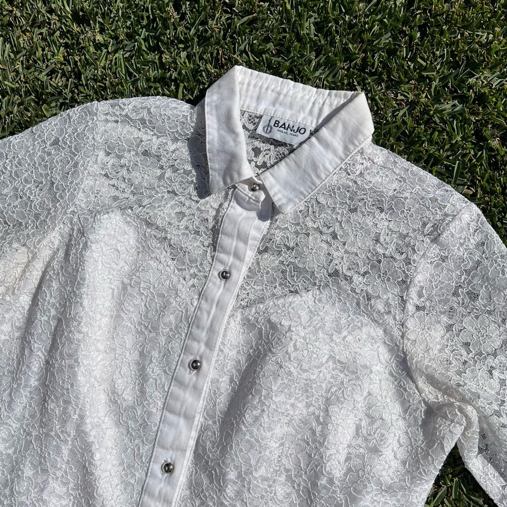 80s Banjo Western Lace Long Sleeve Button Up